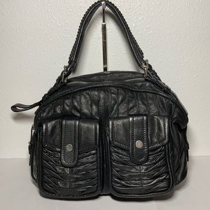 Lockheart Black Satchel With Piping and Pleating